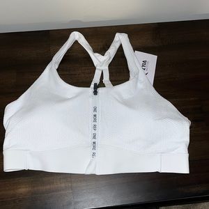 Zyia Zip Front Sports Bra XL - White/White Polka Dot